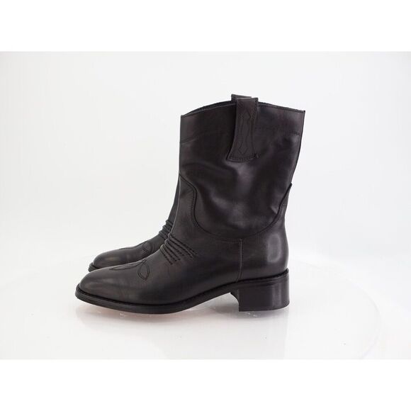 Bibi Lou Briana Western Boot Black Leather Size 37 7 Pull On Cowboy Ankle - Picture 5 of 16